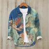Camisa de Manga Larga de Verano Fina Vintage Lar para Hombre Estilo Coreano Estampado Creativo de Flor de Ciruelo Manga Larga Holgada Elegante
