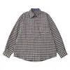 Camisa a cuadros suelta de manga larga azul marino y blanco con bolsillo en el pecho izquierdo, camisa casual a cuadros para hombre con cuello, casual y transpirable