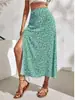 Nova Saia Casual Elegante Floral da Amazon para Mulheres, com Cintura Elástica, Retro, Elasticidade em Quatro Direções e Fenda, Coleção Primavera/Verão