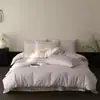 Conjunto Moderno Simples de Cor Sólida Algodão de Fibra Longa Cetim Quatro Peças Lençol de Cama 100% Algodão Capa de Edredom Lençol com Elástico Roupa de Cama para Primavera e Verão Todas as Estações