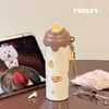 Taza Termo Nueva Estilo para Helado, Taza de Agua de Acero Inoxidable con Dibujos Animados, Taza Portátil de Popote de Aspecto Elegante para Estudiantes Hombres y Mujeres