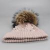 Chapéu de lã pérola outono e inverno chapéu de ondulação quente senhoras coreanas pele de guaxinim bola chapéu de malha gorro transfronteiriço