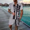 Conjunto de Polo con Cremallera de Moda Europea, Americana y Asiática Transfronterizo para Hombre, Polo Casual Estampado en 3D, Pantalones Cortos Casuales