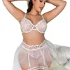 Venta Caliente Estilo INS Bordado de Corazón Malla Lencería Sexy Conjunto de Tres Piezas Stock de Fábrica Al por Mayor
