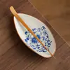 Juego de Dos Piezas de Cuchara para Té y Revendedor de Té con Patrón de Loto en Cerámica de Horno Ru de Yu Huang Fabricado en Fábrica, Bandeja de Té, Herramienta para Té, Accesorio para Ceremonia del Té, Dispensador de Té