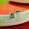 Yuebao Jewelry S925 prata esterlina banhado a ouro jade Hetian jaspe vintage maré nacional esmalte bambu folha de bambu brincos de pino de prata quadrados
