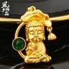 Colgante de Buda Bebé Loto Chapado en Oro, Aleación Incrustada con Piedras Preciosas de Colores Colgante Pequeño de Buda Paz, Cadena de Suéter Unisex Estilo Chino Buda BB