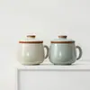 Caneca de Escritório Ru Ware com Tampa Separação de Chá e Água Conjunto de Três Peças Caneca Copo de Chá para Uma Pessoa Copo de Café Esmalte Rachado Porcelana Ru