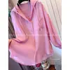 Tamanho Extra Grande 120kg Estilo Coreano Elegante Cor Sólida Casual com Capuz Proteção Solar Camisa de Verão Solta Fina para Mulheres Plus-Size