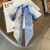 Pañuelo de seda con lazo francés retro para el pelo, con pintura al óleo, para mujer, lazo largo, estilo coreano, combina con todo, para primavera y otoño