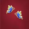 Esmalte Cloisonné Mariposa Super Hada Azul Quemado Pendientes Vintage Femeninos Plata de Ley Adecuado para Cara Redonda Exquisitos Adelgazantes Temperamento de Alta Clase