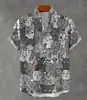 Nuevo e-commerce transfronterizo para hombre camisa de cuello estampado 3D vida marina playa hawaiana slub manga corta