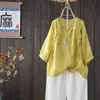 Top de algodón y lino para mujer con bordado, corte holgado, elegante, vintage, color liso, ligero, versátil, nuevo estilo étnico de verano