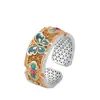 Anel de Prata Pura 9999 Esmaltado Dourado Borboleta Recortada Disco Fada Abertura Anel Ajustável Estilo Chinês Novo Presente Chinês