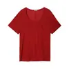 Camiseta Bie sin costuras, top de lino para mujer de manga corta, cuello en U holgado, top básico casual versátil para el verano
