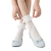 Calcetines Dulces Jk Lolita, Calcetines Delgados y Transpirables de Media Pantorrilla con Borde de Encaje Delicado y Moño, Calcetines Caídos Estilo Academia