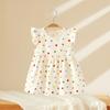 Falda para Niñas Verano Nuevo Estilo Niñas Algodón Puro Manga Corta Estampado Falda de Princesa Bebé Niña Cuadros Vestido Delgado para Mujeres