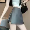 Saia curta cinza estilo terninho com fenda lateral para mulheres, saia justa de cintura alta slim fit com fenda para o verão, saia midi evasê para mulheres baixinhas