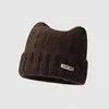 Bonito Gorro de Punto Estilo Fair Isle con Orejas de Gato para Mujer, Calentador de Cabeza de Invierno Forrado de Felpa, Gorro de Punto que Adelgaza el Rostro