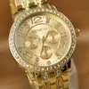Reloj de Cuarzo con Correa de Acero Incrustada de Diamantes de Moda, Reloj Más Vendido Transfronterizo Lleno de Diamantes, Reloj de Pulsera Oro Oro Rosa, Listo para la Venta