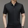 Camisa Masculina Sem Costura de Manga Curta 2026 Verão Nova Gola Lapela Casual de Negócios Cor Sólida Seda de Gelo Elástica Camisa Masculina