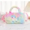 Nova Bolsa Transversal Infantil Cilíndrica de Grande Capacidade Pelúcia Unicórnio Portátil Transversal Dupla Finalidade Moda Pequena Bolsa