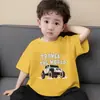 Camiseta Base Infantil de Algodão Puro, Manga Curta, Gola Redonda, Estilo Coreano, Soltinha e Fina para Meninos, com Estampa Estilosa