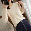 Suéter de punto cruzado de hilo de algodón para mujer, ancho 2025 cuello redondo, capa base talla grande, dobladillo enrollado para mujer, top suéter suelto de otoño