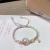 Nuevo Estilo Chino Étnico Nacional Pulsera Pulsera de Flor de Durazno Rosa Pulsera con Hebilla de Seguridad Pareja Mejor Amigo
