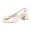 Sandalias de verano para mujer con tacón grueso, nuevo modelo 2026, piel suave, zapatos de tacón alto destalonados para madres, talla grande, zapatos franceses de punta cuadrada