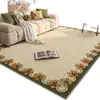 Alfombra vintage con borde floral rústico, alfombra para sala de estar estilo mediados de siglo con sofá y mesa de centro, alfombra de lujo ligero para mesita de noche de dormitorio