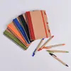 Cuaderno de Espiral con Cubierta de Papel Kraft, Cuaderno con Bolígrafo, Cuaderno para Notas de Reuniones, Cuaderno con Banda Elástica Fija