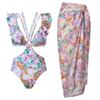 Qiao Jiayuan 2025 Explosões Nova Moda Sexy Europeu e Americano Maiô de uma peça Pescoço Feminino Chiffon Saia Maiô