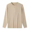 Suéter de Mezcla de Lana Lavable a Máquina para Hombre Tallas Grandes Henley de Cuello Largo Tejido de Gofre Capa Base Estilo Otoño Hombre