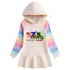 2023 Primavera y otoño nuevo vestido de algodón con dibujos animados de arcoíris para niñas, suéter con capucha de manga larga para niños, vestido de princesa