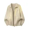 Cardigan de Tricô com Gola de Lã de Alpaca Longa Masculino Solto Casual Versátil Nicho Cor Sólida Casaco Suéter Roupas Masculinas Casal