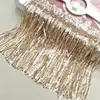 Stock del Fabricante Cuadros Solubles en Agua Poliéster Hilo Dorado Lentejuela Flecos Ropa Étnica Adorno de Flecos de Lentejuela Láser
