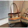Bolsa de Palha Arco-Íris de Grande Capacidade para Mulheres 2025 Nova Moda Bolsa de Ombro/Axila para o Dia a Dia Bolsa Tote de Mão