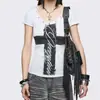 Camiseta de manga curta Y2k com estampa de cruz e letras transfronteiriça para mulheres, estilo punk escuro, camiseta básica justa, atacado de roupas femininas
