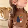 Camiseta Térmica de Fleece com Manga Longa para Meninas Outono/Inverno Roupa de Baixo Gola Meio Alta com Babados Crianças Tamanhos Médio e Grande