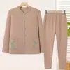 Conjunto de Roupa Íntima Térmica de Inverno para Mulheres de Meia-Idade e Idosas, Pijama com Forro de Fleece para Vovó, Conjunto de Top Estilo Cardigan e Calça para Senhoras Idosas
