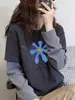 Camiseta de Manga Larga Rayada de Forro Polar Cepillado Falso Dos Piezas Derong para Mujer, Camiseta Base Gruesa Versátil de Moda para Primavera, Otoño e Invierno