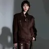 Chaqueta de motociclista vintage de gamuza para mujer, estilo Maillard de otoño, cuello de solapa, cremallera diagonal, corte holgado, chaqueta de cuero de trabajo, modelo nuevo