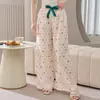 Algodão Seda Família Primavera e Outono Calça de Pijama de Algodão Seda Feminina Calça de Perna Larga Estilo Fino Algodão Artificial Usável Fora Calça Casual para Casa
