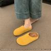 Couro Genuíno Outono e Inverno Novos Casuais Sapatos Meio Sapatos Baotou de Solado Grosso Sola Plana Combinam com Tudo Slip-on Vintage Sapatos Burkenneth Sapatos de Camada Única Femininos