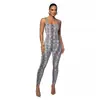 Macacão Colete Feminino Estampado Sem Mangas de Comércio Exterior com Gola Quadrada de Linha Costurada Costas Abertas Levanta Bumbum Slim Macacão Esportivo Pronto para Venda