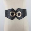 Cinto Feminino Metal O Letra Botão Cintura Elástica Decorativo Vestido Casaco Elástico Larga Cobertura de Cintura para Mulheres