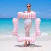 Cadeira Flutuante Inflável de Malha para Adultos Cama Flutuante Quadrada Listrada para Piscina Prancha Flutuante de Lazer para Praia ao Ar Livre