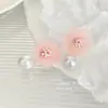 Pendientes de Florales Retro Franceses de Hada Súper Rosa Organza Diseño Estéreo Dulce Verano Dopamina Pendientes de Viaje