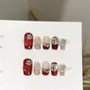 Uñas Vestibles Puras Hechas a Mano con un Toque de Alta Gama, Piezas de Uñas para Año Nuevo Color Rojo Vino Otoño e Invierno, Estilo Europeo y Americano con Brillantes Deslumbrantes, Pegatinas para Uñas Postizas